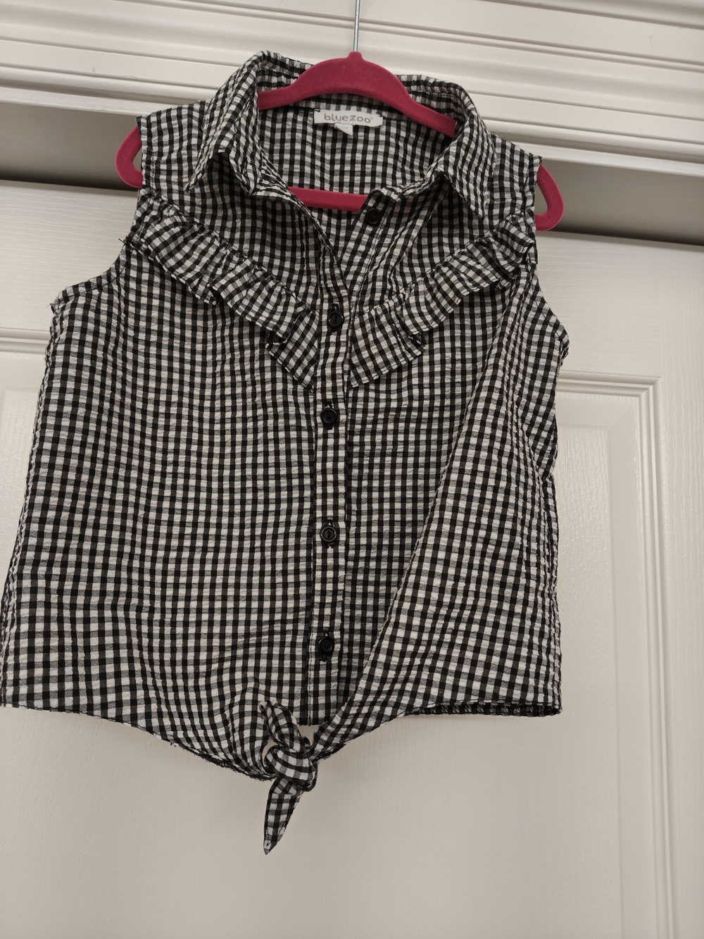 Bluezoo Girls' Black & White Gingham Tie-Front Sleeveless Shirt